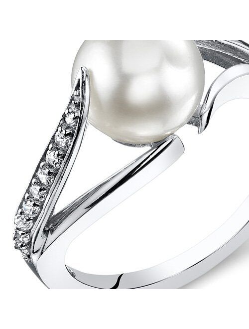 Peora Freshwater Cultured White Pearl Elegant Solitaire Ring for Women 925 Sterling Silver, 7mm Round Button Shape, Comfort Fit, Sizes 5 to 9
