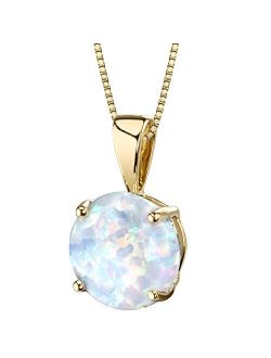 Created White Fire Opal Pendant for Women 14K Yellow Gold, Classic Solitaire, 1 Carat Round Shape 8mm