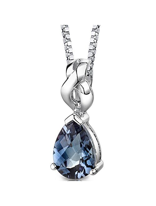 Peora Simulated Alexandrite Swirl Teardrop Pendant Necklace for Women 925 Sterling Silver, Color Changing 3 Carats Pear Shape 10x7mm, with 18 inch Chain
