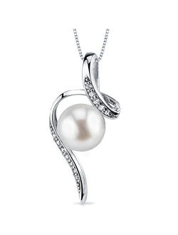 Sterling Silver Freshwater Cultured White Pearl Pendant Necklace and Earrings, Round Spiral Design