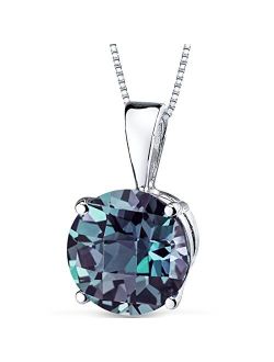 Created Alexandrite Pendant for Women 14K White Gold, Color-Changing Classic Solitaire, 2.35 Carats Round Shape 8mm, AAA Grade