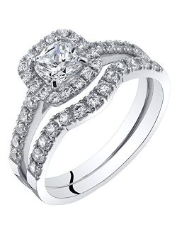 14K White Gold Cushion Cut Engagement Ring and Wedding Band Bridal Set for Women, F-G Color, VVS Clarity, Sizes 4-10