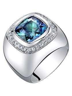 Men's Simulated Alexandrite Signet Ring 925 Sterling Silver, Color-Changing Large 7 Carats Cushion Cut 11mm, Sizes 8 to 13