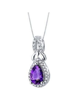 925 Sterling Silver Teardrop Regina Halo Pendant Necklace in Various Gemstones, Pear Shape 9x6mm, with 18 inch Italian Chain