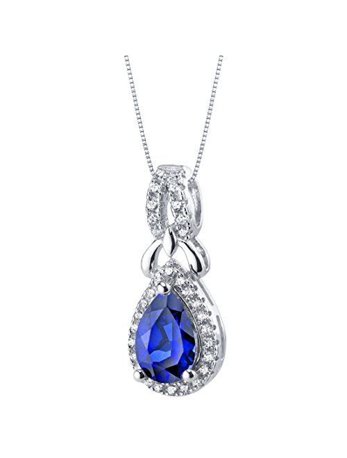 Peora 925 Sterling Silver Teardrop Regina Halo Pendant Necklace in Various Gemstones, Pear Shape 9x6mm, with 18 inch Italian Chain