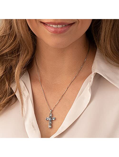 Peora London Blue Topaz Cross Pendant Necklace for Women 925 Sterling Silver, December Birthstone, 6 Carats total Oval Shape, with 18 inch Chain