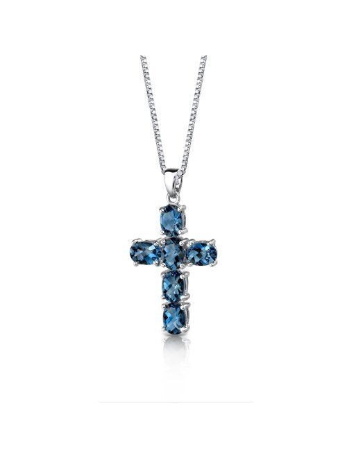 Peora London Blue Topaz Cross Pendant Necklace for Women 925 Sterling Silver, December Birthstone, 6 Carats total Oval Shape, with 18 inch Chain
