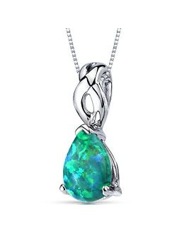 Created Green Opal Pendant Necklace 925 Sterling Silver, Elegant Teardrop Solitaire, 1.75 Carats Pear Shape 10x7mm with 18 inch Chain