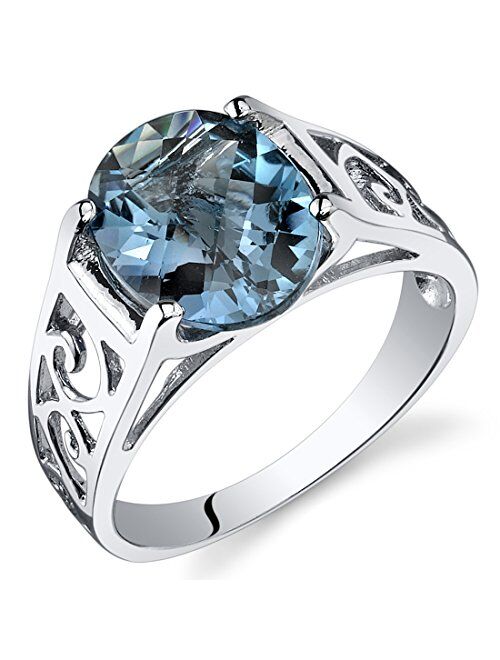 Peora London Blue Topaz Lattice Engagement Ring for Women 925 Sterling Silver, 2.75 Carats Oval Shape Natural Gemstone, Comfort Fit, Sizes 5 to 9