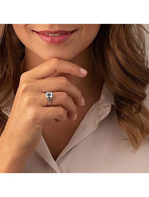 Peora London Blue Topaz Lattice Engagement Ring for Women 925 Sterling Silver, 2.75 Carats Oval Shape Natural Gemstone, Comfort Fit, Sizes 5 to 9