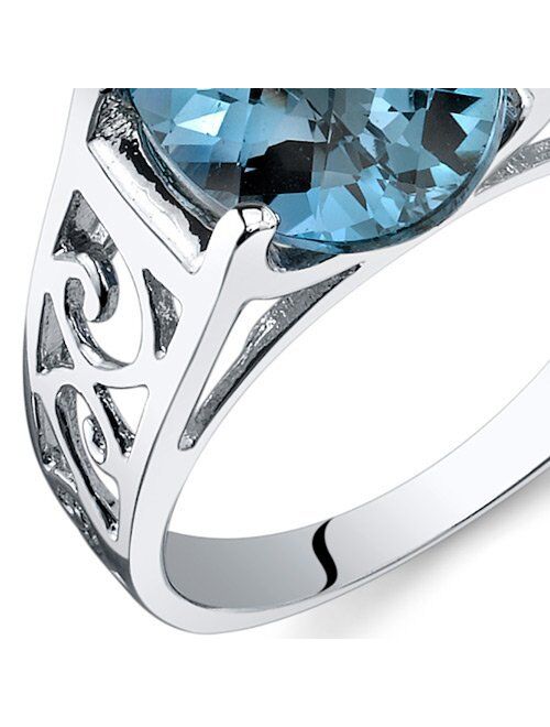 Peora London Blue Topaz Lattice Engagement Ring for Women 925 Sterling Silver, 2.75 Carats Oval Shape Natural Gemstone, Comfort Fit, Sizes 5 to 9