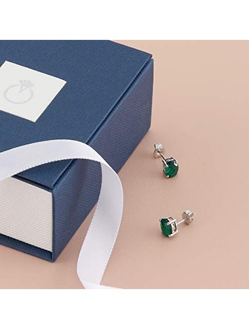 Peora Solid 14k White Gold Created Emerald Earrings for Women, Hypoallergenic Solitaire Studs, 7x5mm Oval Shape, 1.50 Carats total, Friction Back