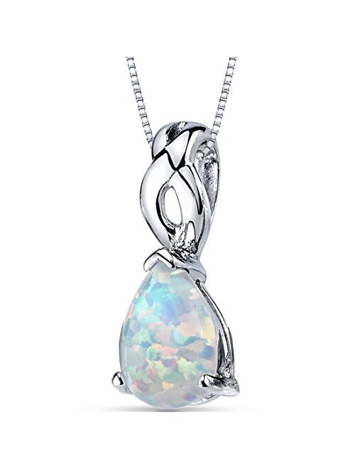 Peora Created White Fire Opal Solitaire Teardrop Pendant Necklace for Women 925 Sterling Silver, 1.75 Carats Pear Shape 10x7mm with 18 inch Chain