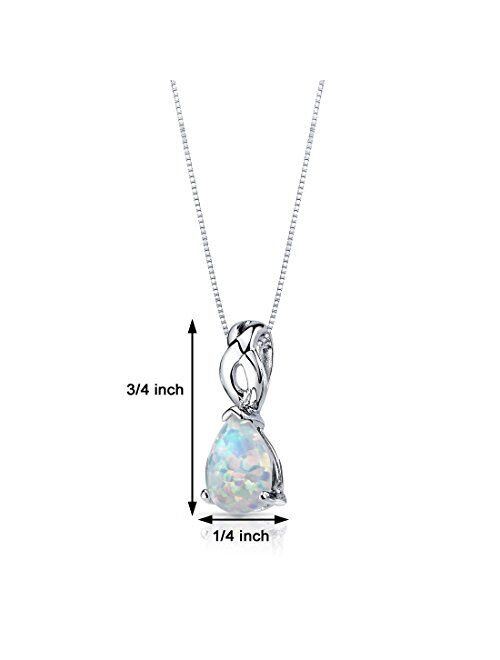 Peora Created White Fire Opal Solitaire Teardrop Pendant Necklace for Women 925 Sterling Silver, 1.75 Carats Pear Shape 10x7mm with 18 inch Chain