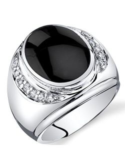 Men's Genuine Black Onyx Godfather Signet Ring 925 Sterling Silver, Large 15x12mm Oval Shape Sizes 8 to 13