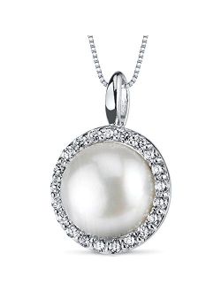 Sterling Silver Freshwater Cultured White Pearl Pendant Necklace and Earrings, Round Button Circle of Life Design
