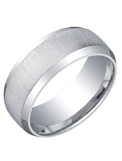 Men's 8mm Solid 925 Sterling Silver Wedding Ring Band, Beveled Edge, Brushed Matte, Comfort Fit Sizes 8 to 16