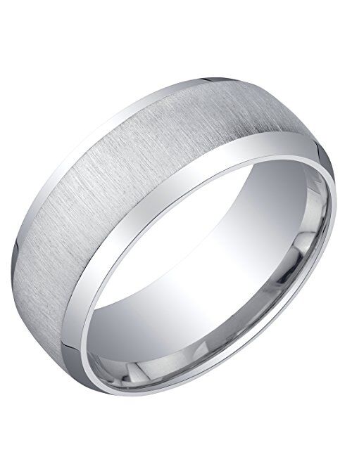 Peora Men's 8mm Solid 925 Sterling Silver Wedding Ring Band, Beveled Edge, Brushed Matte, Comfort Fit Sizes 8 to 16