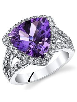 Amethyst Signature Statement Ring for Women 925 Sterling Silver, Natural Gemstone Birthstone, 3.75 Carats Trillion Cut 11mm, Sizes 5 to 9