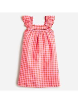 Girls' flutter-sleeve dress in linen-cotton blend