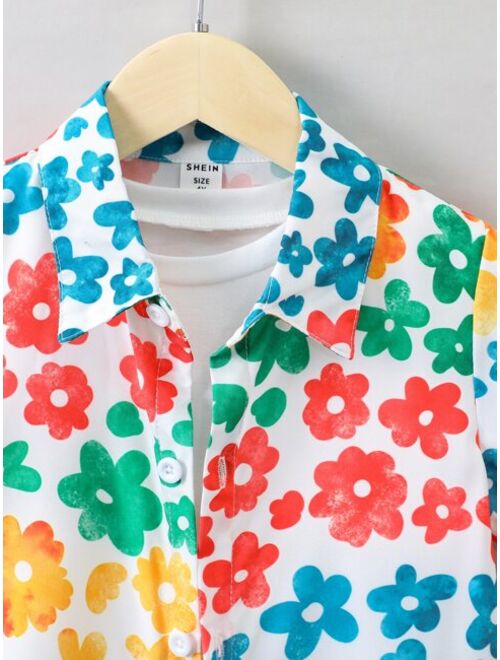 SHEIN Toddler Boys Floral Print Shirt Without Tee