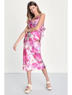 Sophisticated Sense Pink Floral Tie-Back Slip Midi Dress