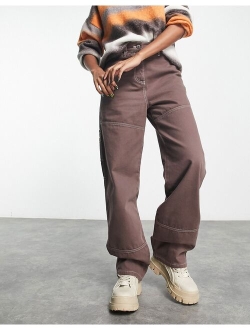x014 baggy dad paneled cargo jeans with contrast stitch in mocha
