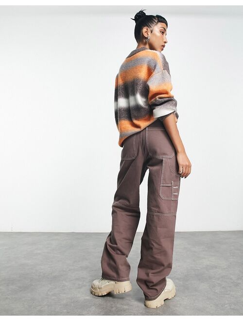 COLLUSION x014 baggy dad paneled cargo jeans with contrast stitch in mocha