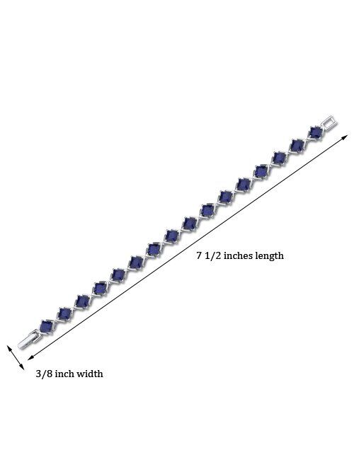 Peora Created Blue Sapphire Tennis Bracelet for Women 925 Sterling Silver, 12 Carats total 16 Pieces Princess Cut, 7 1/4 inch length