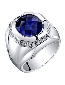 Men's Created Blue Sapphire Signet Ring 925 Sterling Silver, Large 6 Carats Oval Shape 12x10mm, Sizes 8 to 13