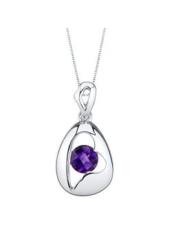 925 Sterling Silver Minimalist Tilted Heart Pendant Necklace for Women in Various Gemstones, Round Shape 6mm, with 18 inch Chain