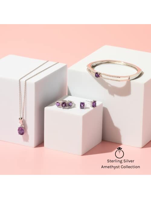 Peora 925 Sterling Silver Minimalist Tilted Heart Pendant Necklace for Women in Various Gemstones, Round Shape 6mm, with 18 inch Chain