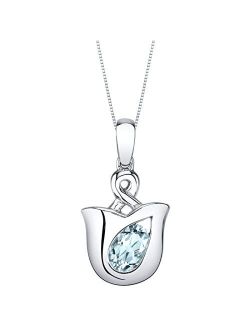 Sterling Silver Tulip Solitaire Pendant Necklace in Various Gemstones, Oval 7x5mm, with 18 inch Italian Chain
