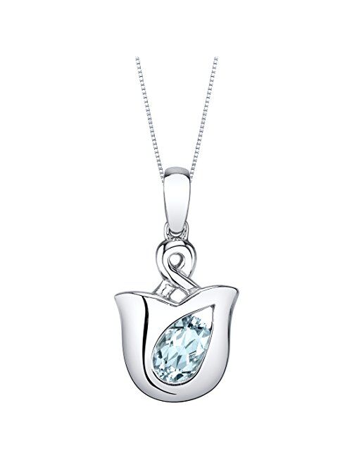 Peora Sterling Silver Tulip Solitaire Pendant Necklace in Various Gemstones, Oval 7x5mm, with 18 inch Italian Chain