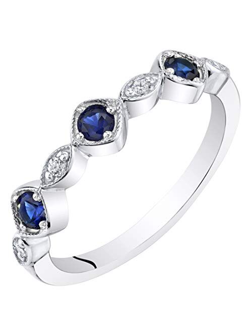 Peora 925 Sterling Silver Stackable Ring with Created or Simulated Gemstones, 2mm Marquise and Round Band for Women, Sizes 5 to 9