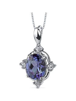 Simulated Alexandrite Vintage Solitaire Pendant Necklace for Women 925 Sterling Silver, Color Changing 2.50 Carats Oval Shape 9x7mm, with 18 inch Chain