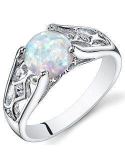 Created White Fire Opal Ring for Women 925 Sterling Silver, Venetian Vintage Design, 1.25 Carats Round Shape 7mm, Sizes 5 to 9