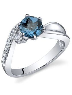 Ethereal Curves 1.00 carats London Blue Topaz Ring in Sterling Silver Rhodium Nickel Finish Sizes 5 to 9