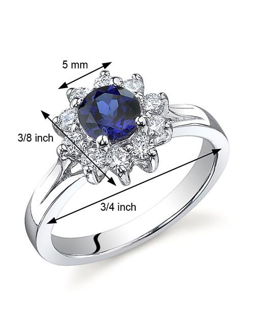 Peora Ornate Floral 0.75 carats Created Sapphire Ring in Sterling Silver Rhodium Nickel Finish Sizes 5 to 9