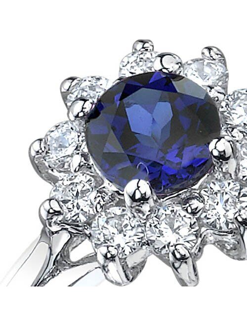 Peora Ornate Floral 0.75 carats Created Sapphire Ring in Sterling Silver Rhodium Nickel Finish Sizes 5 to 9