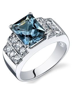 London Blue Topaz Tier Ring for Women 925 Sterling Silver, Natural Gemstone Birthstone, 2.50 Carats Radiant Cut 9x7mm, Comfort Fit, Sizes 5 to 9