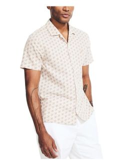 Men's Floral Linen-Blend Medallion-Print Short-Sleeve Shirt