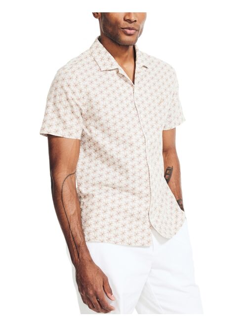 NAUTICA Men's Floral Linen-Blend Medallion-Print Short-Sleeve Shirt