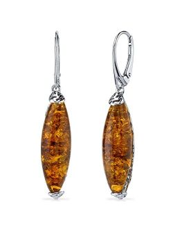 Genuine Baltic Amber Designer Pendant Necklace and Earrings in Sterling Silver, Rich Cognac Color