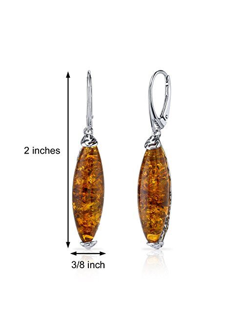 Peora Genuine Baltic Amber Designer Pendant Necklace and Earrings in Sterling Silver, Rich Cognac Color