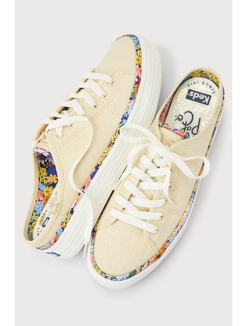 Keds Triple Kick Natural Raffia Floral Print Flatform Sneaker Mules