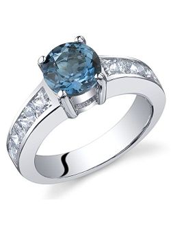 London Blue Topaz Promise Ring in Sterling Silver, Natural Gemstone, Solitaire Round Shape, 7mm, 1.50 Carats total, Sizes 5 to 9