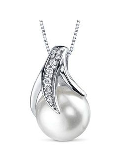 8mm Freshwater Cultured White Pearl Floating Pendant Necklace for Women 925 Sterling Silver with 18 Inch Chain