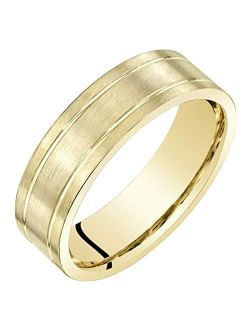Men's 6mm 14K Yellow Gold Wedding Ring Band for Men Classic Brushed Matte, Comfort Fit, Sizes 8 to 14