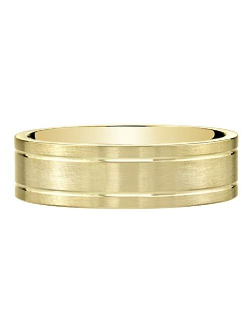 Peora Men's 6mm 14K Yellow Gold Wedding Ring Band for Men Classic Brushed Matte, Comfort Fit, Sizes 8 to 14